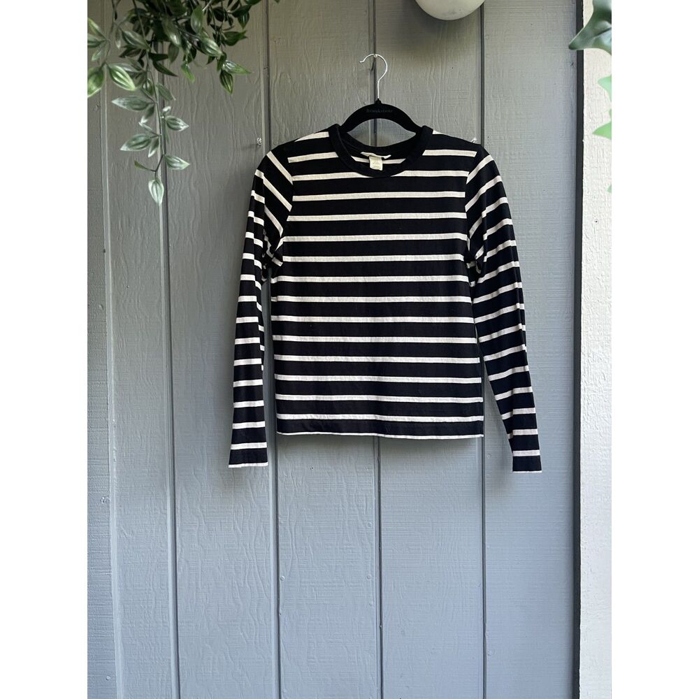 H&M Black & White Striped Long Sleeve Top – Size XS